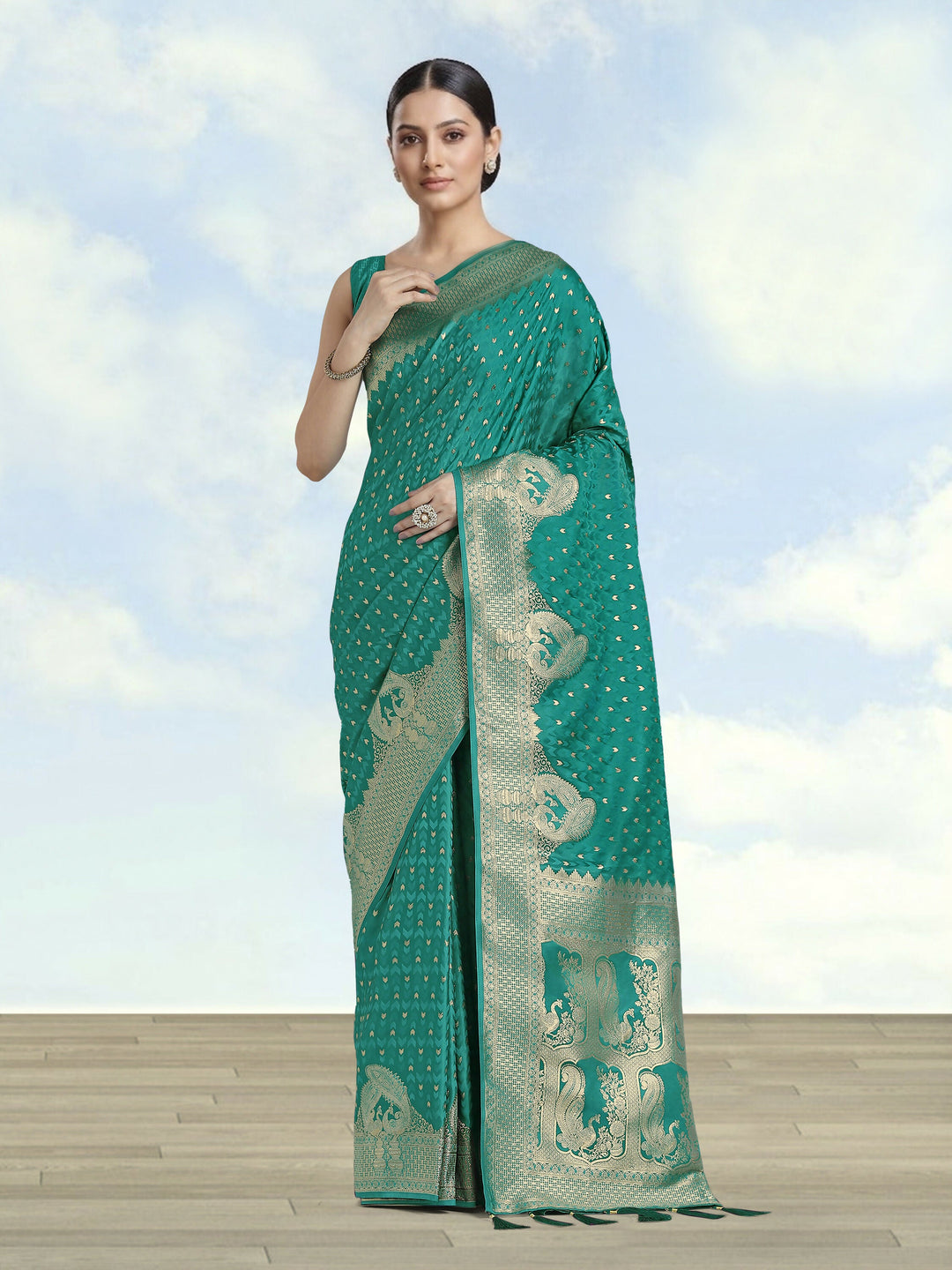 Turquoise Woven Banarasi Satin Silk Saree | SHOBITAM