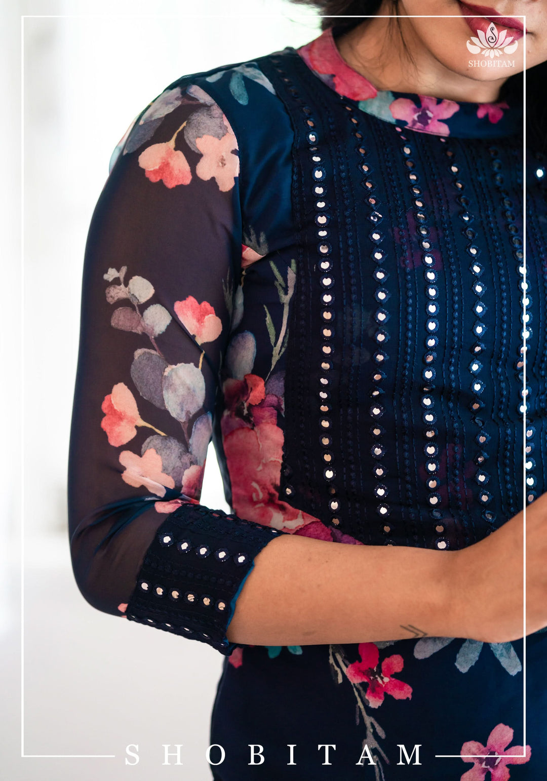 Ahaana blue floral kurti | Shobitam Custom Gowns and Sets | Made To Order