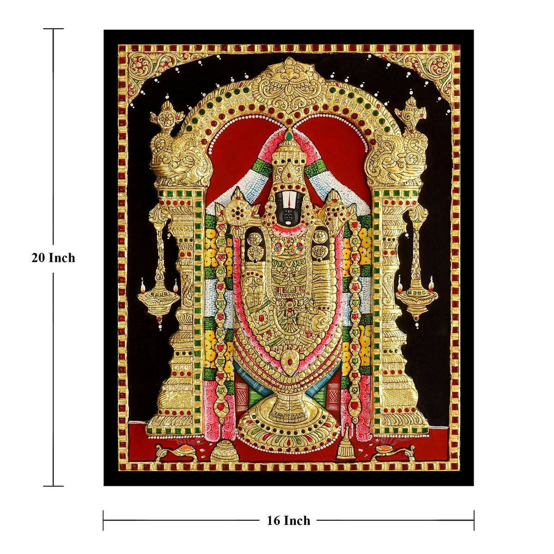 16*20 Authentic TANJORE PAINTING BALAJI Authentic With 22 Ct gold Foil and Jaipur Gemstones,Unframed | SHOBITAM
