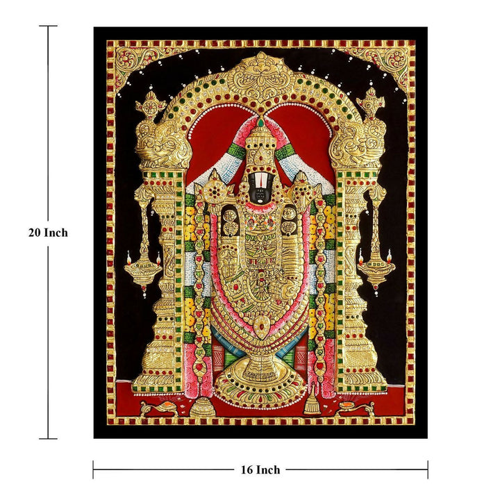 16*20 Authentic TANJORE PAINTING BALAJI Authentic With 22 Ct gold Foil and Jaipur Gemstones,Unframed | SHOBITAM