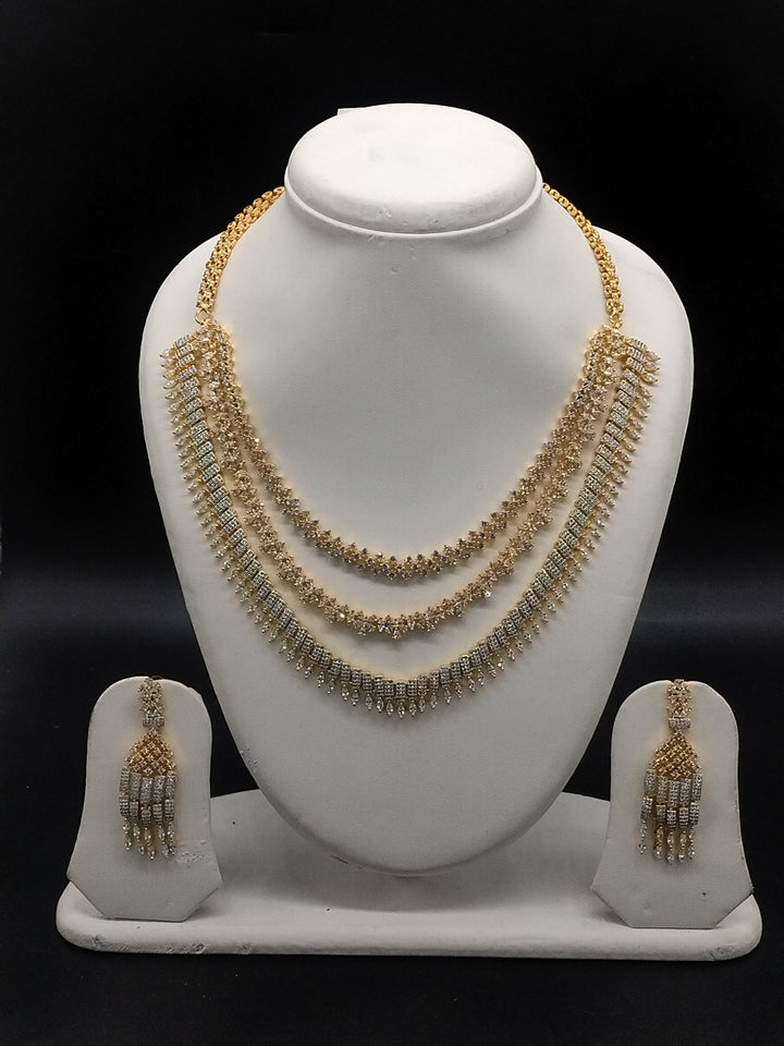 American Diamond Layered Necklace Set – Elegant Three Layer Designer Jewellery | SHOBITAM