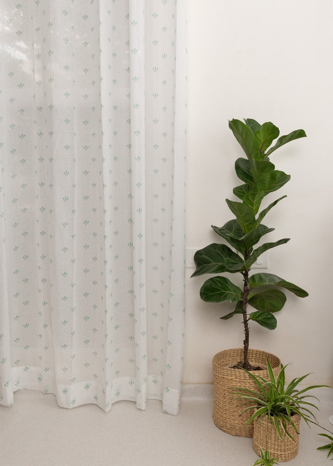 Aniseed Nile Blue 100% cotton floral sheer curtain for living room - Light filtering - Single Piece | SHOBITAM