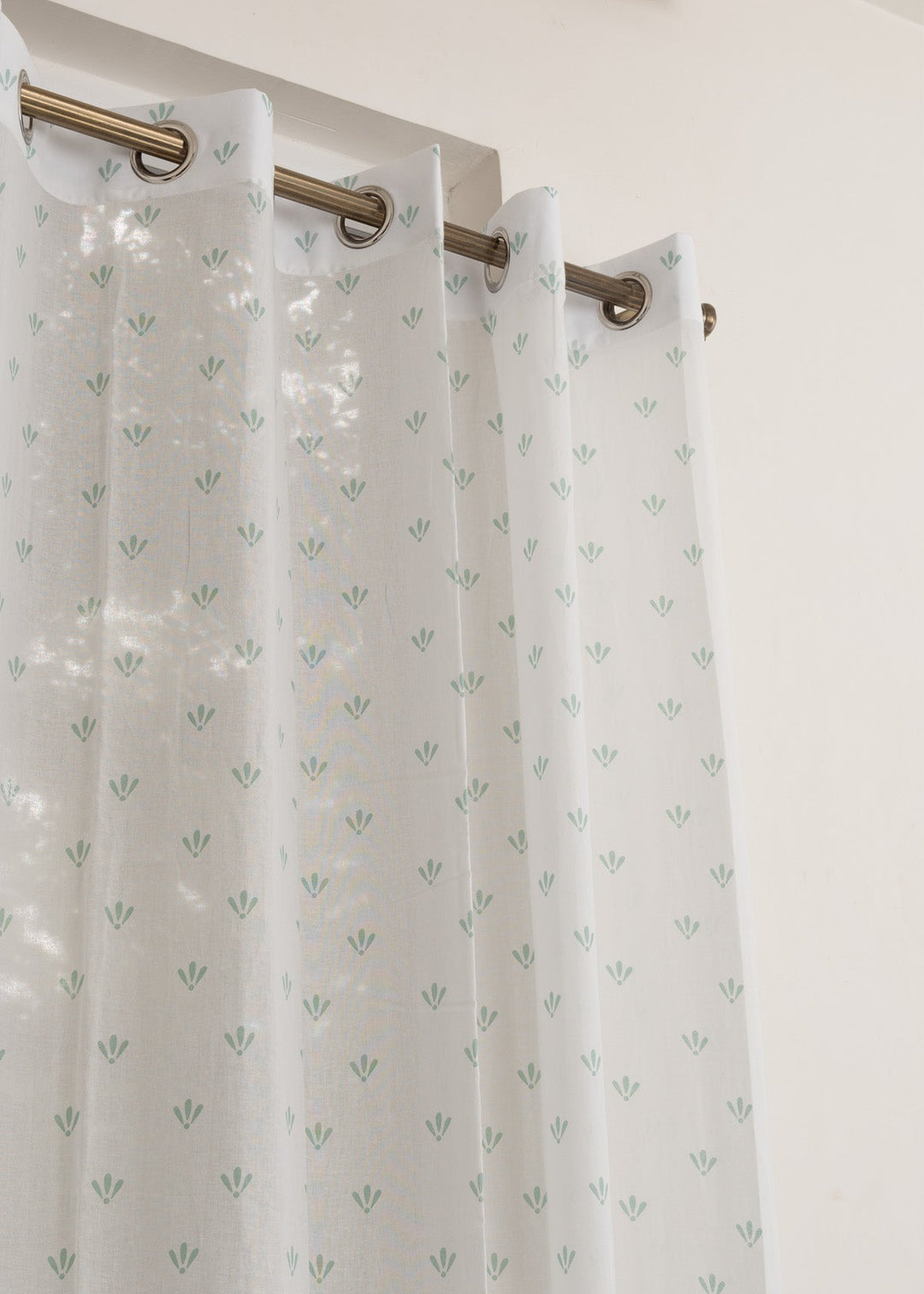 Aniseed Nile Blue 100% cotton floral sheer curtain for living room - Light filtering - Single Piece | SHOBITAM