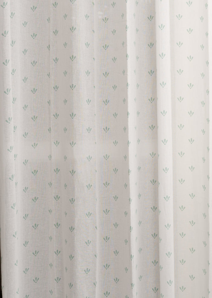 Aniseed Nile Blue 100% cotton floral sheer curtain for living room - Light filtering - Single Piece | SHOBITAM
