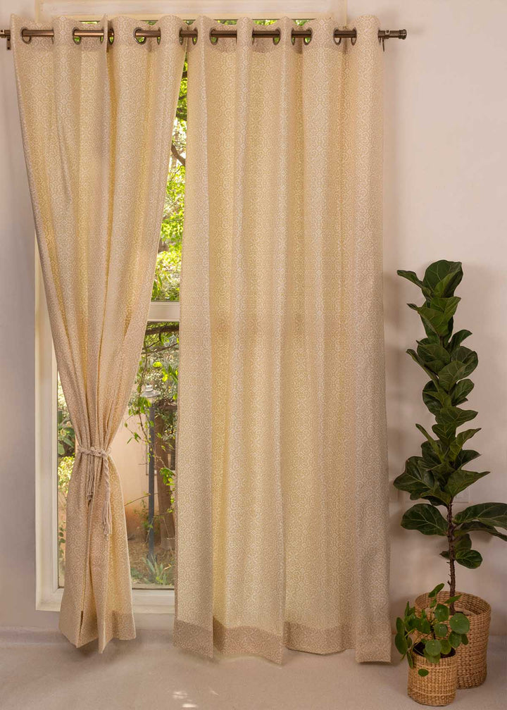 Antique Rose 100% cotton minimal curtain for living room - Light Reduction - Cream - Single Piece | SHOBITAM