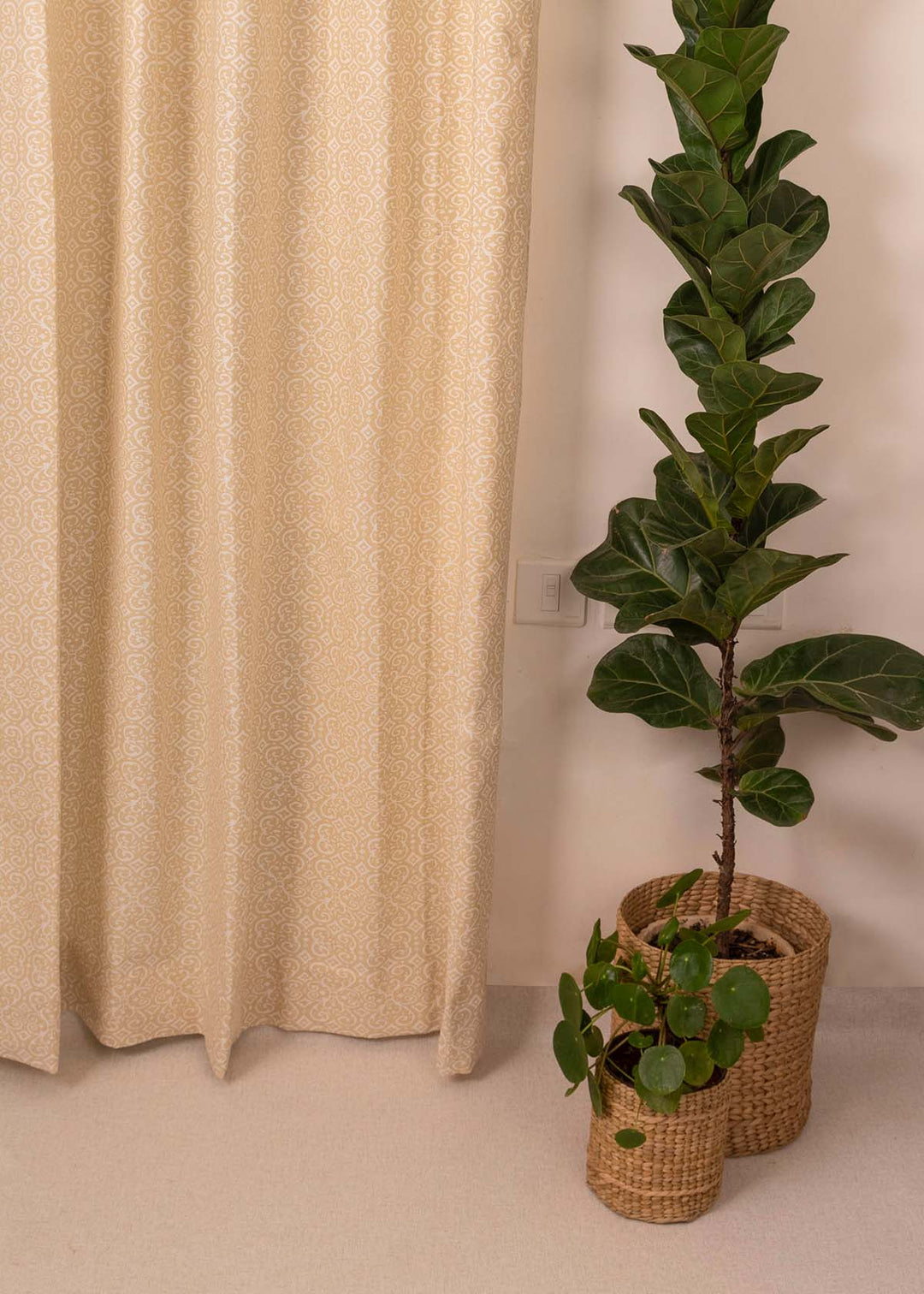 Antique Rose 100% cotton minimal curtain for living room - Light Reduction - Cream - Single Piece | SHOBITAM