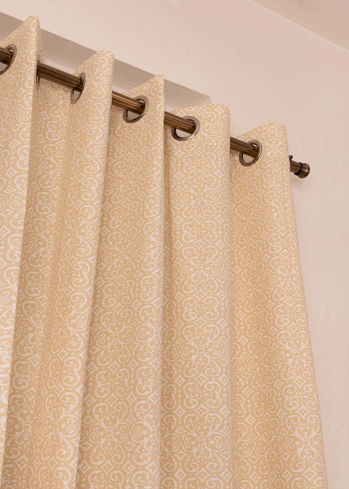 Antique Rose 100% cotton minimal curtain for living room - Light Reduction - Cream - Single Piece | SHOBITAM