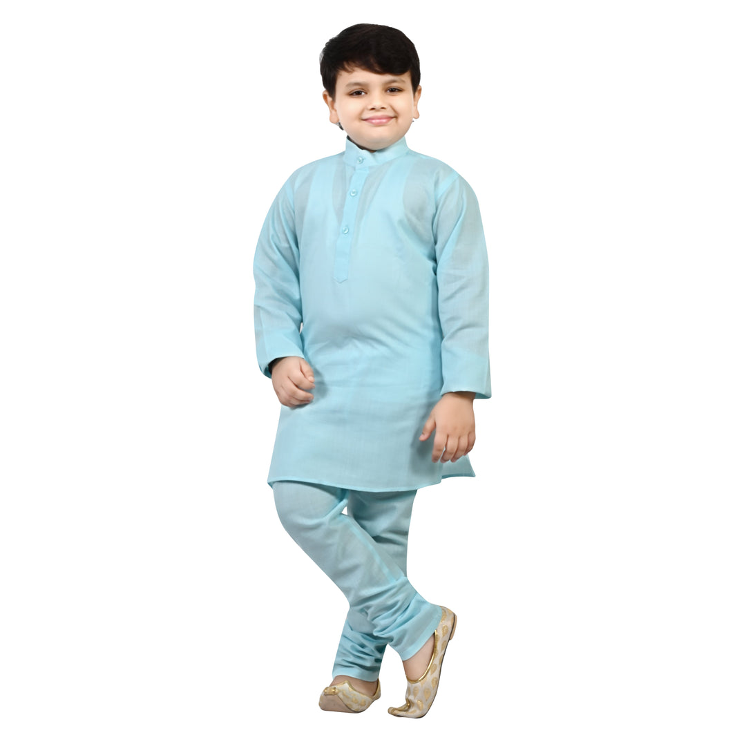Boys Regular Jacquard Embroidery Waistcoat with Kurta Pajama Set - Sky Blue | SHOBITAM