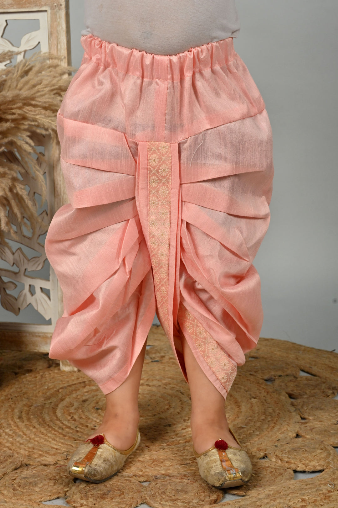 Boys Cotton Kurta & Dhoti Set with Floral Jacquard Waistcoat - Rose Pink | SHOBITAM