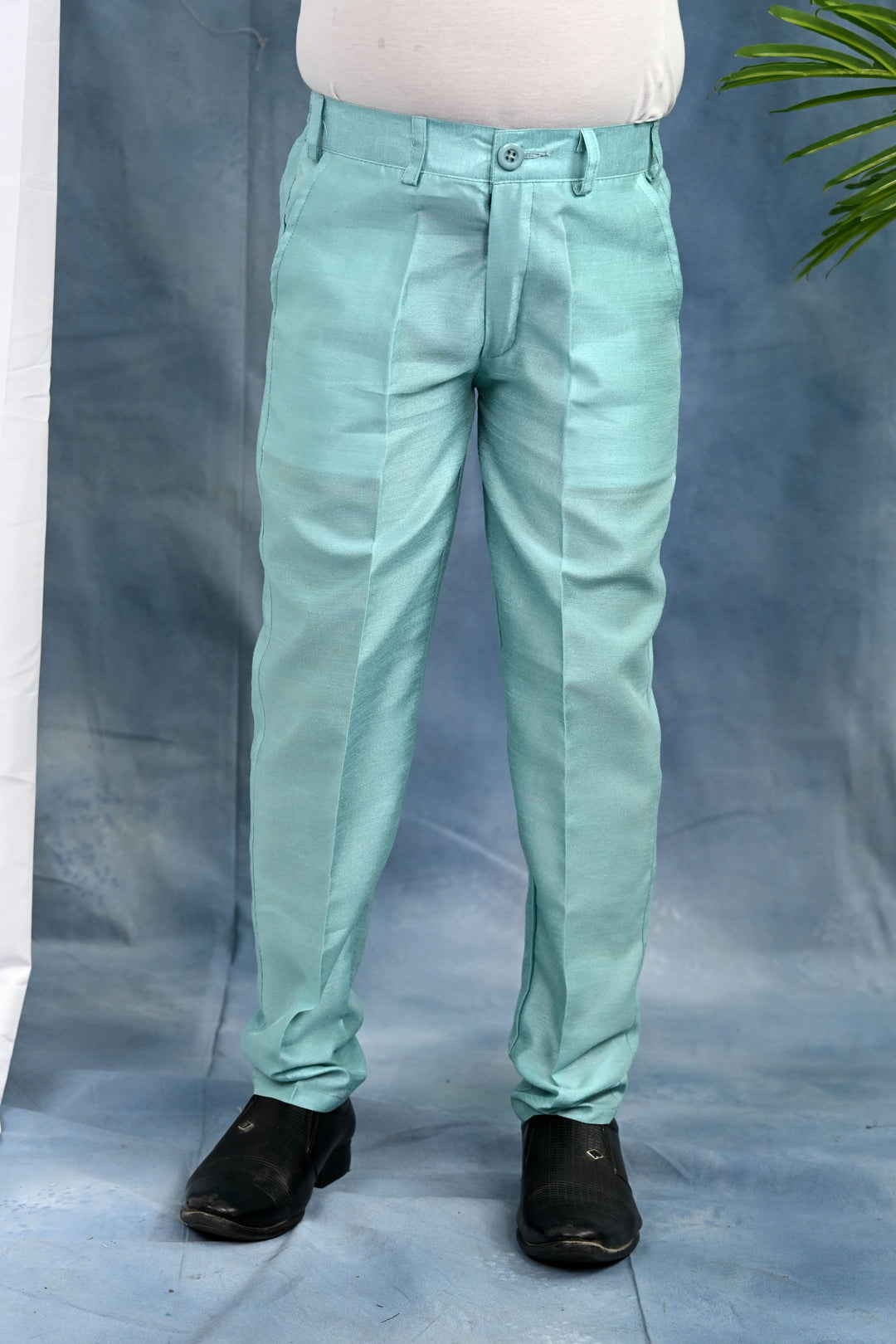 Boys Cotton Silk Kurta & Pyjama Set With Threadwork Embroidered Waistcoat - Light Blue | SHOBITAM