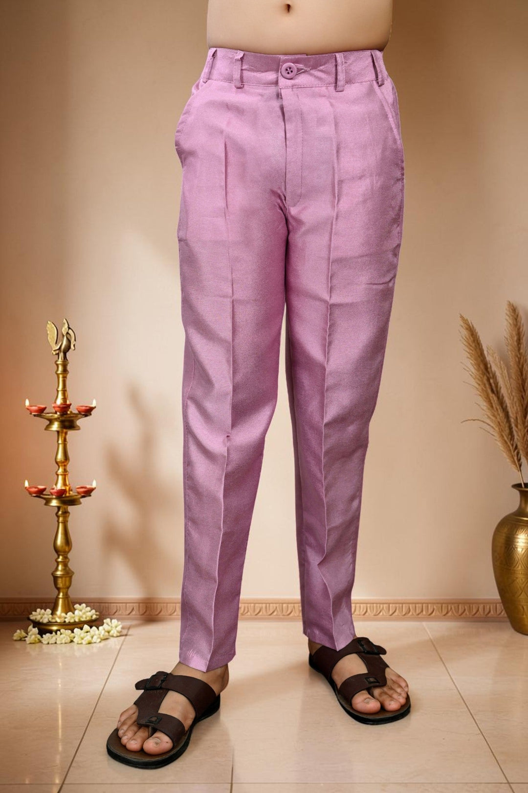 Boys Cotton Silk Patchwork Embroidered Kurta Pyjama & Waistcoat Set - Lilac | SHOBITAM