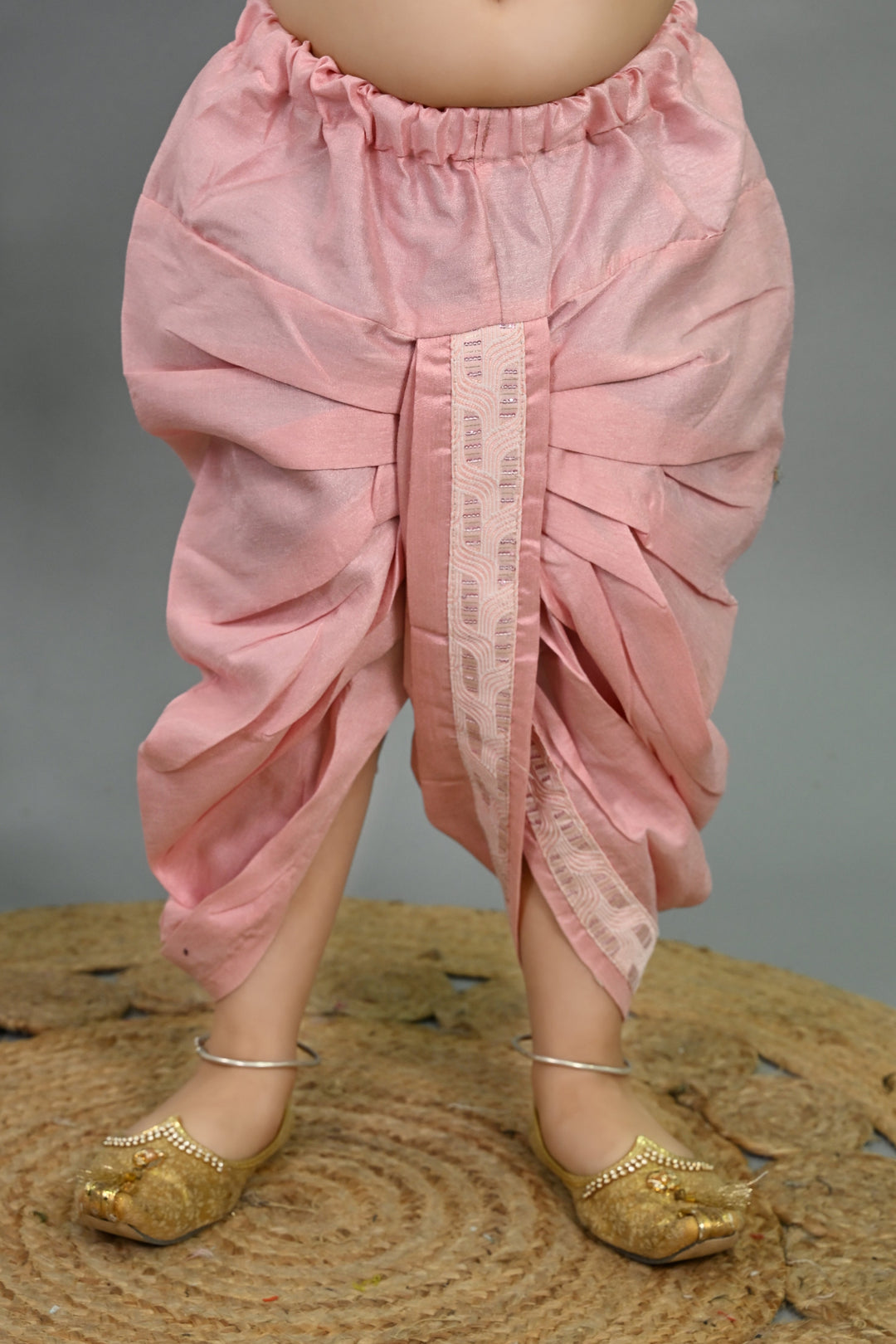 Boys Cotton Silk Sequins Embellished Wavy Motifs Kurta & Dhoti Set with Waistcoat - Pink | SHOBITAM
