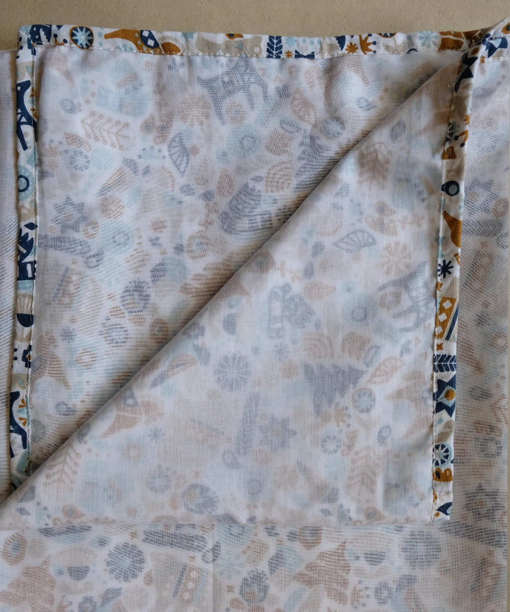 Blue Cotton Printed Baby Dohar | SHOBITAM