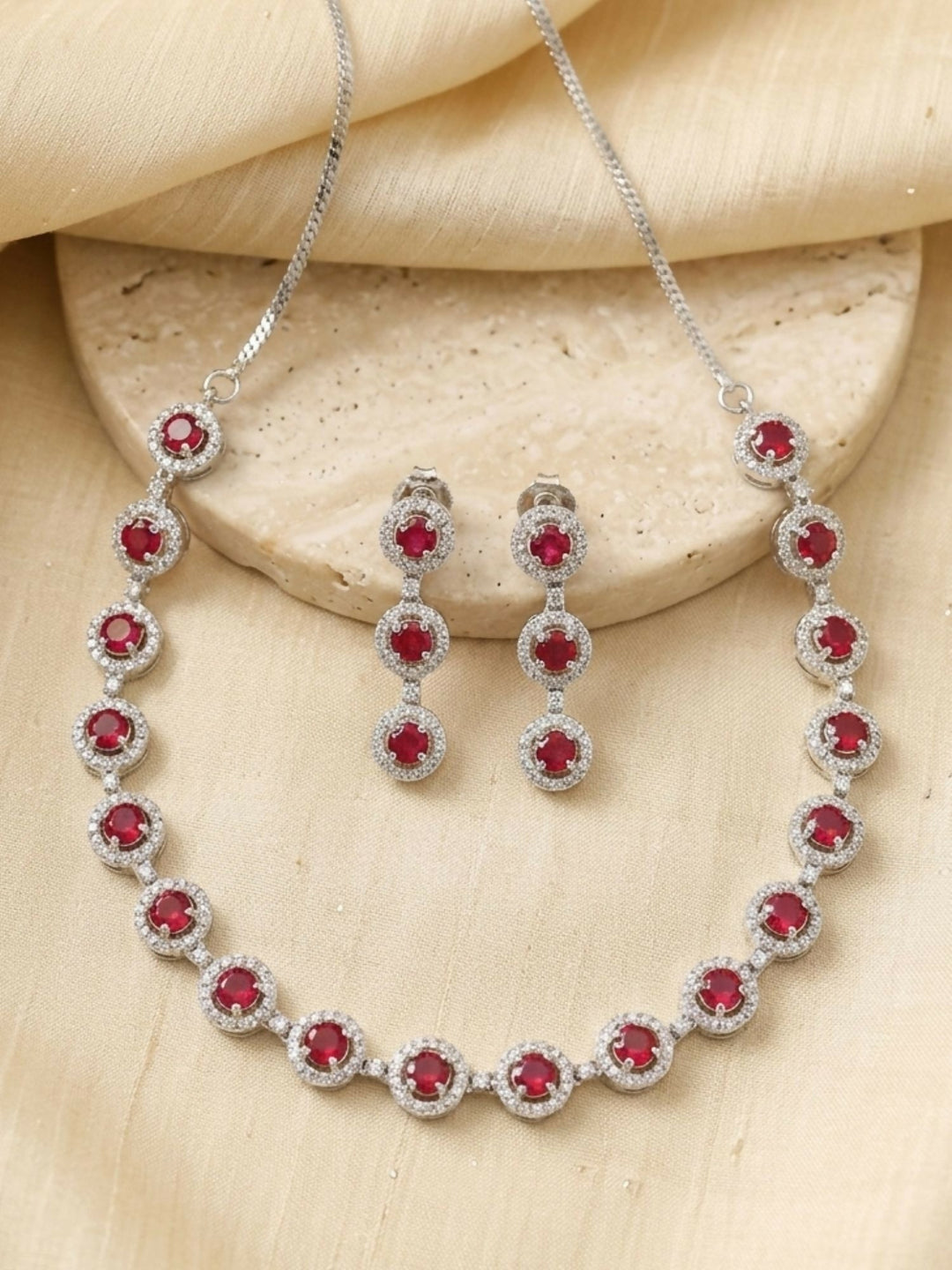 Silver Plated American Diamond Necklace Set | SHOBITAM