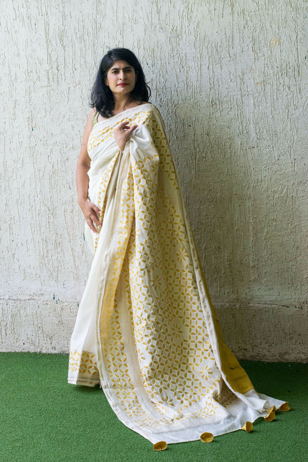 Moonlight Applique work Chanderi Silk Cotton Saree | SHOBITAM