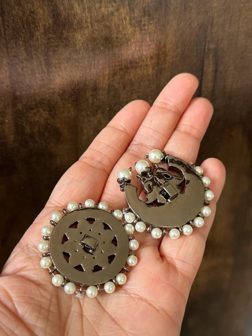 Black Finish Precious Kemp Sun-Moon Hair Accessory | SHOBITAM