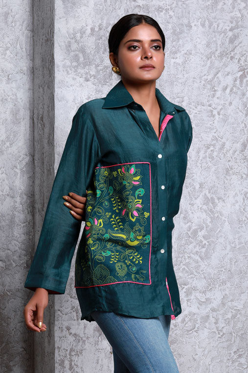 Bagh Patch Green Shirt | SHOBITAM