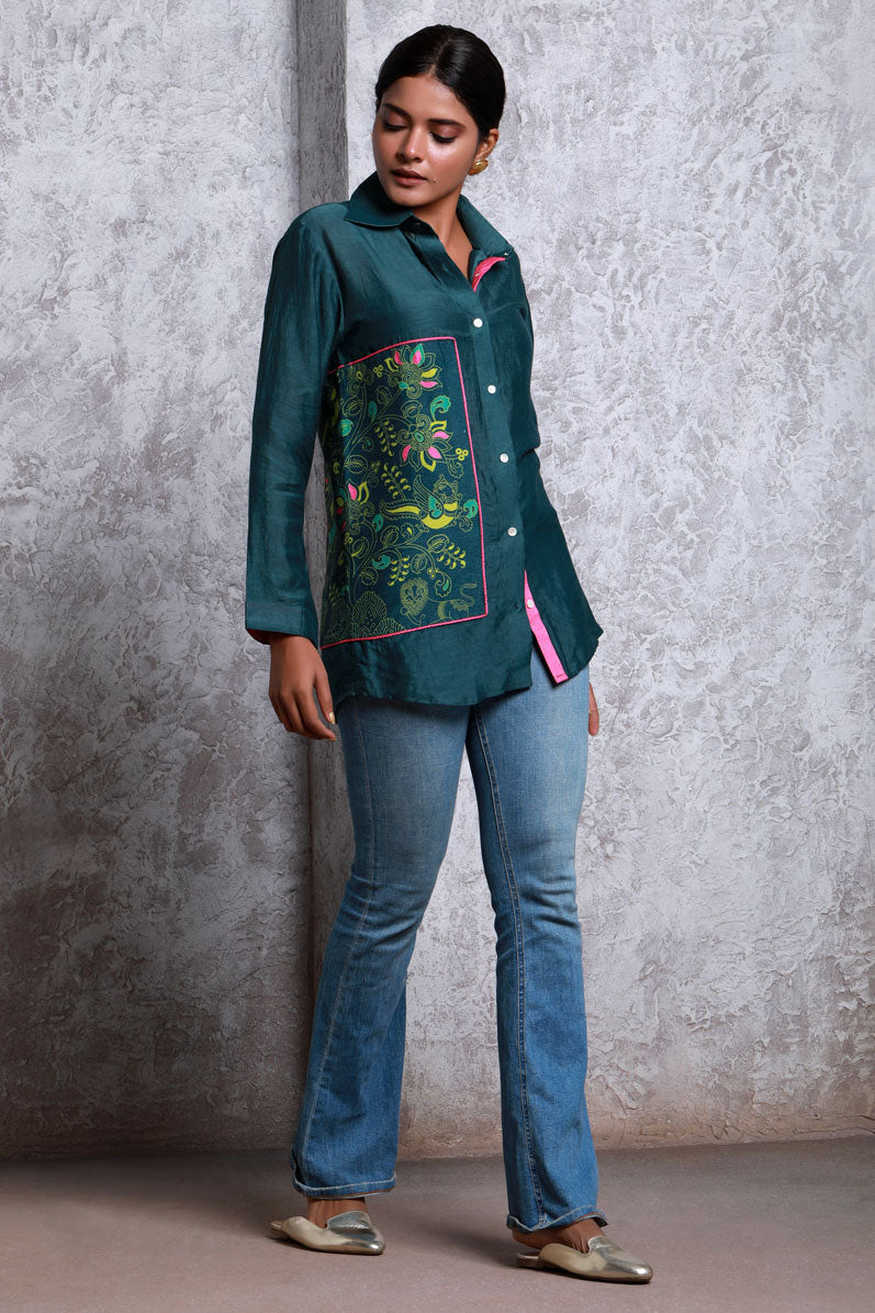 Bagh Patch Green Shirt | SHOBITAM