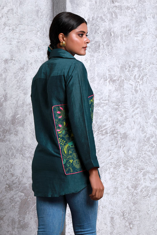 Bagh Patch Green Shirt | SHOBITAM
