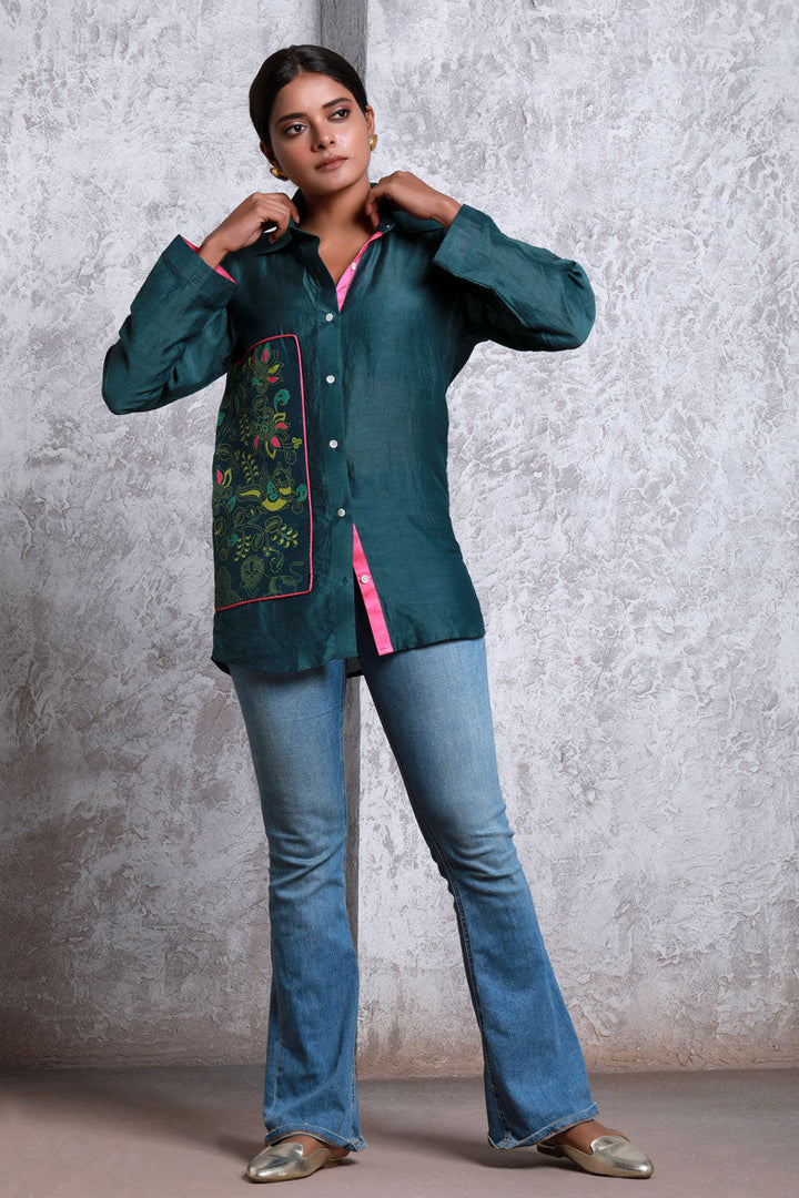 Bagh Patch Green Shirt | SHOBITAM