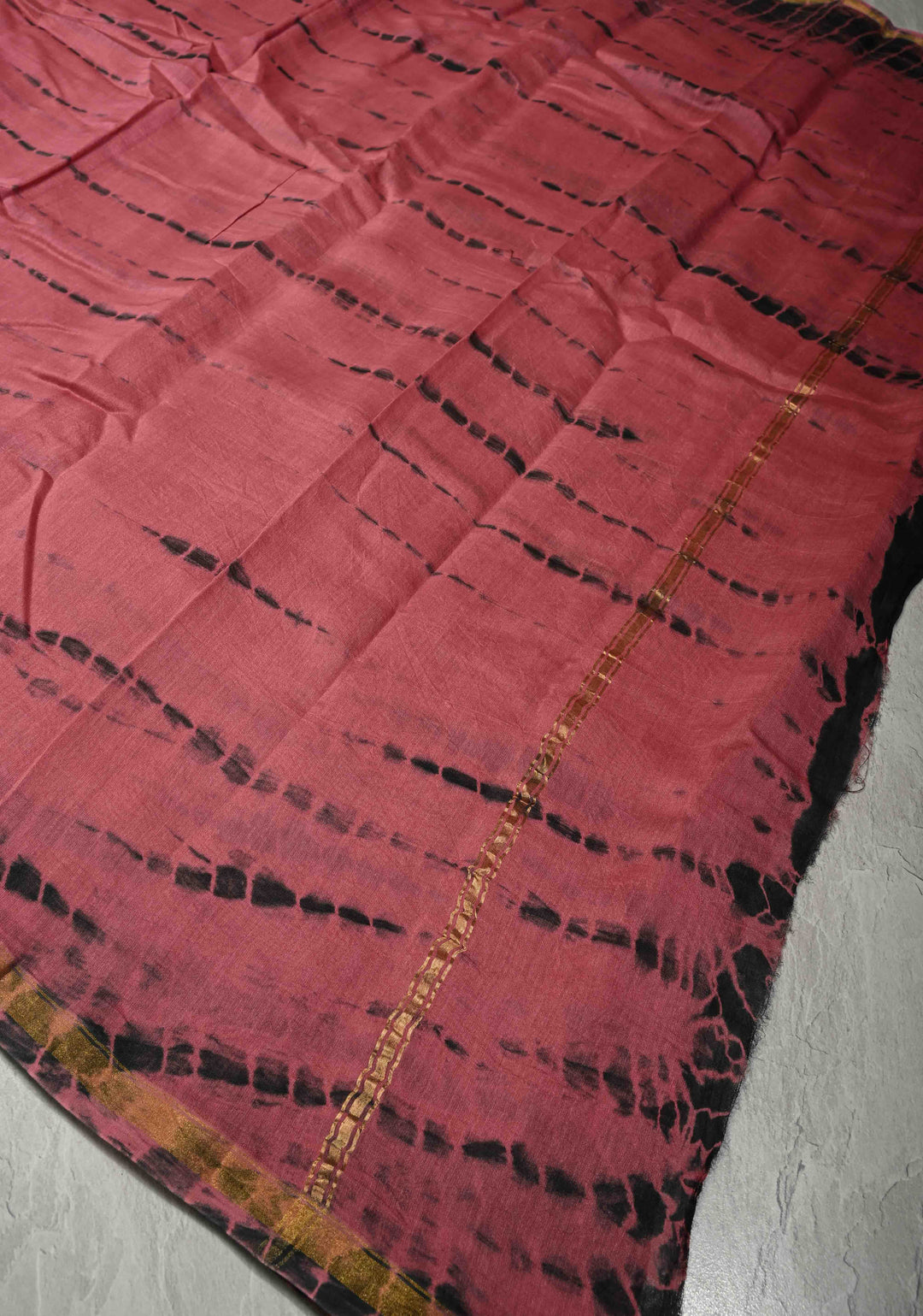 Rose Pink Shibori Bagru Handblock Chanderi Silk Cotton Saree with Minimal Zari Border