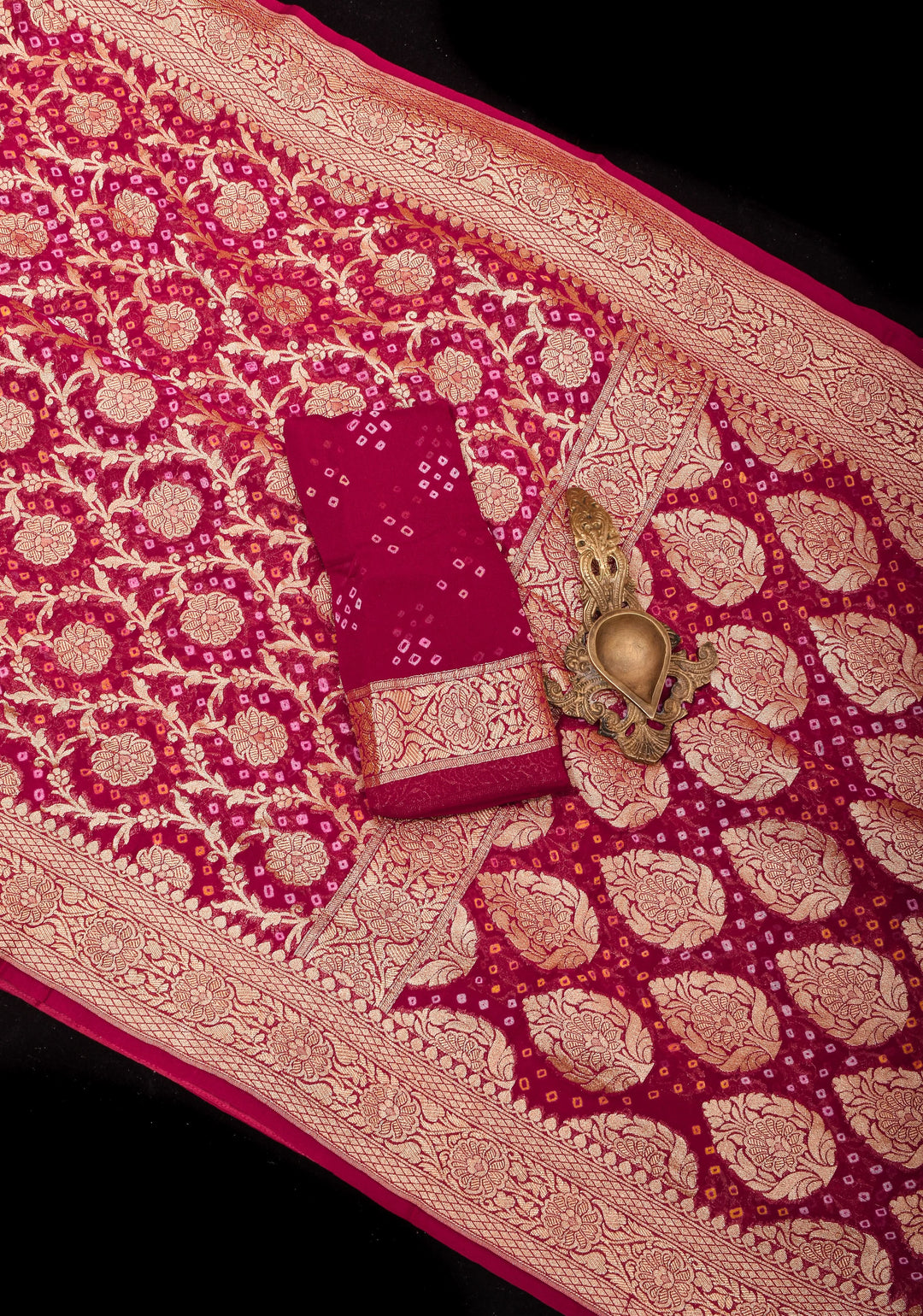Authentic Hand Bandhej Banarasi Silk Saree in Pinkish Red | SILK MARK CERTIFIED