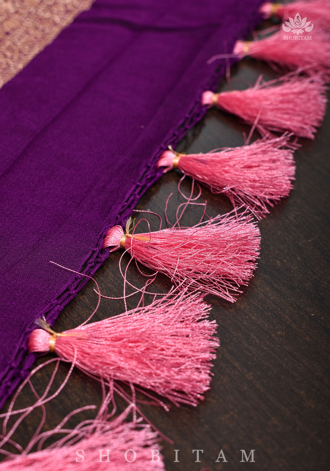 Pure Ombre Bandhej Banarasi Silk Georgette Dupatta in Pink and Purple Shades | SILK MARK CERTIFIED