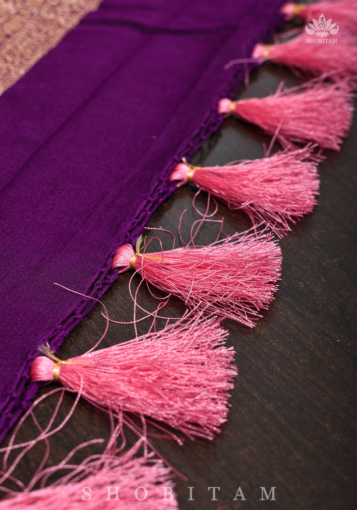 Pure Ombre Bandhej Banarasi Silk Georgette Dupatta in Pink and Purple Shades | SILK MARK CERTIFIED