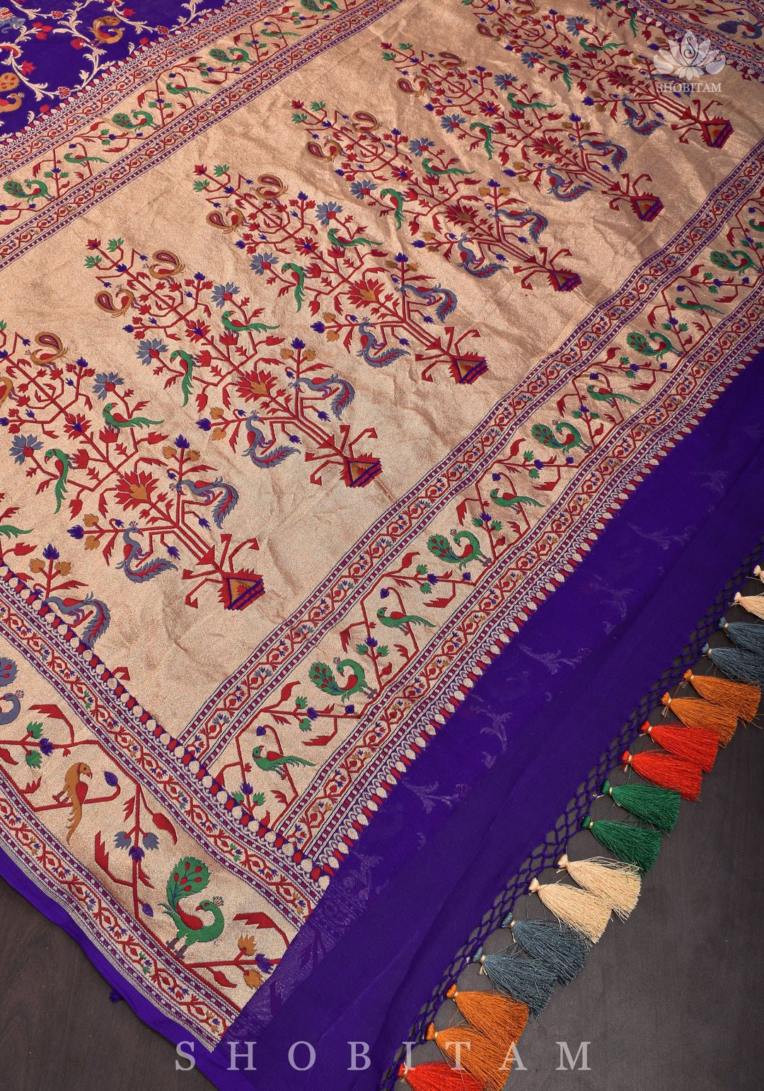 Purple Georgette Banarasi Silk Saree with Meenakari Shikkaargah Jaal  | Silk Mark Certified | Shobitam Saree