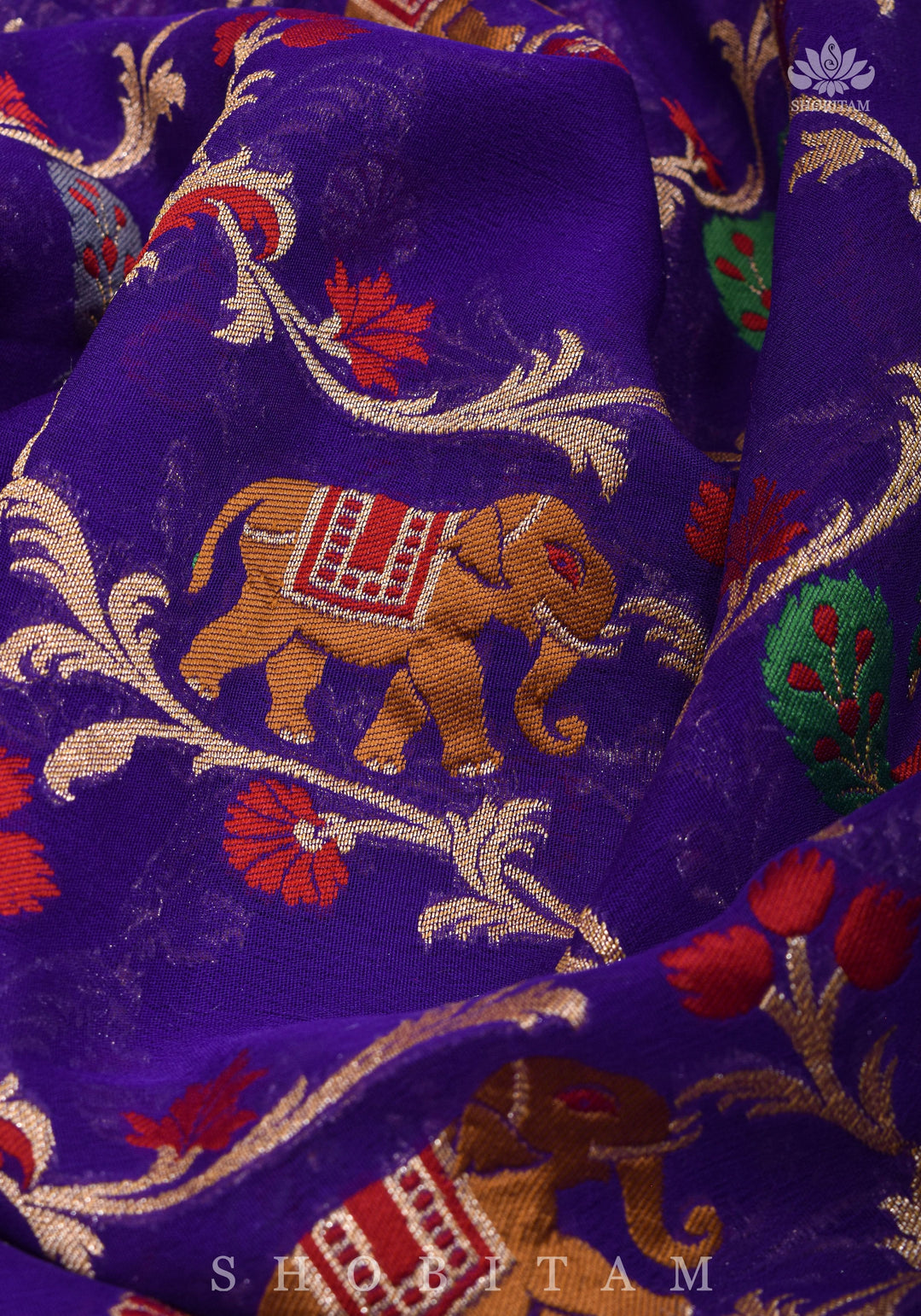 Purple Georgette Banarasi Silk Saree with Meenakari Shikkaargah Jaal  | Silk Mark Certified | Shobitam Saree