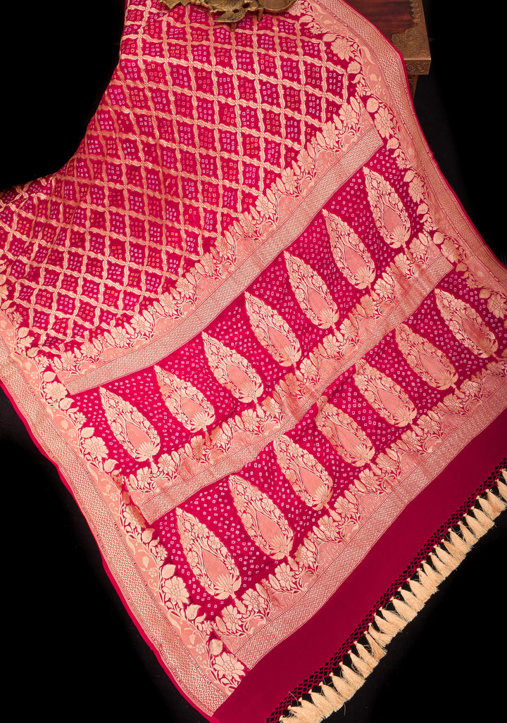 Authentic Hand Bandhej Banarasi Silk Georgette Saree in Red | SILK MARK CERTIFIED