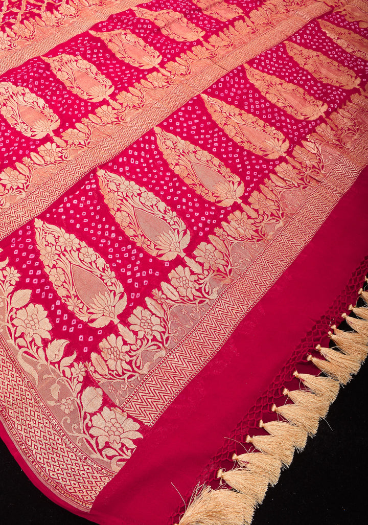 Authentic Hand Bandhej Banarasi Silk Georgette Saree in Red | SILK MARK CERTIFIED
