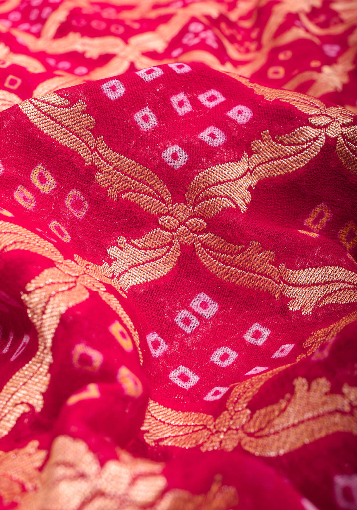 Authentic Hand Bandhej Banarasi Silk Georgette Saree in Red | SILK MARK CERTIFIED