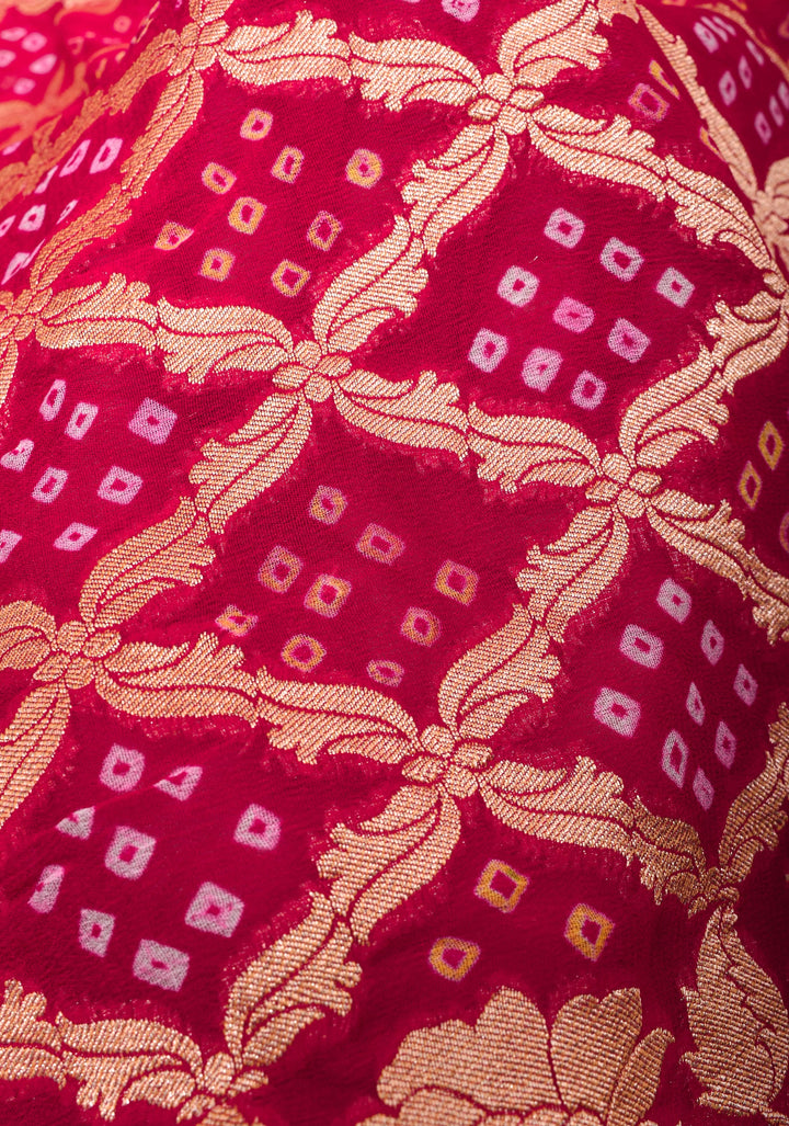 Authentic Hand Bandhej Banarasi Silk Georgette Saree in Red | SILK MARK CERTIFIED