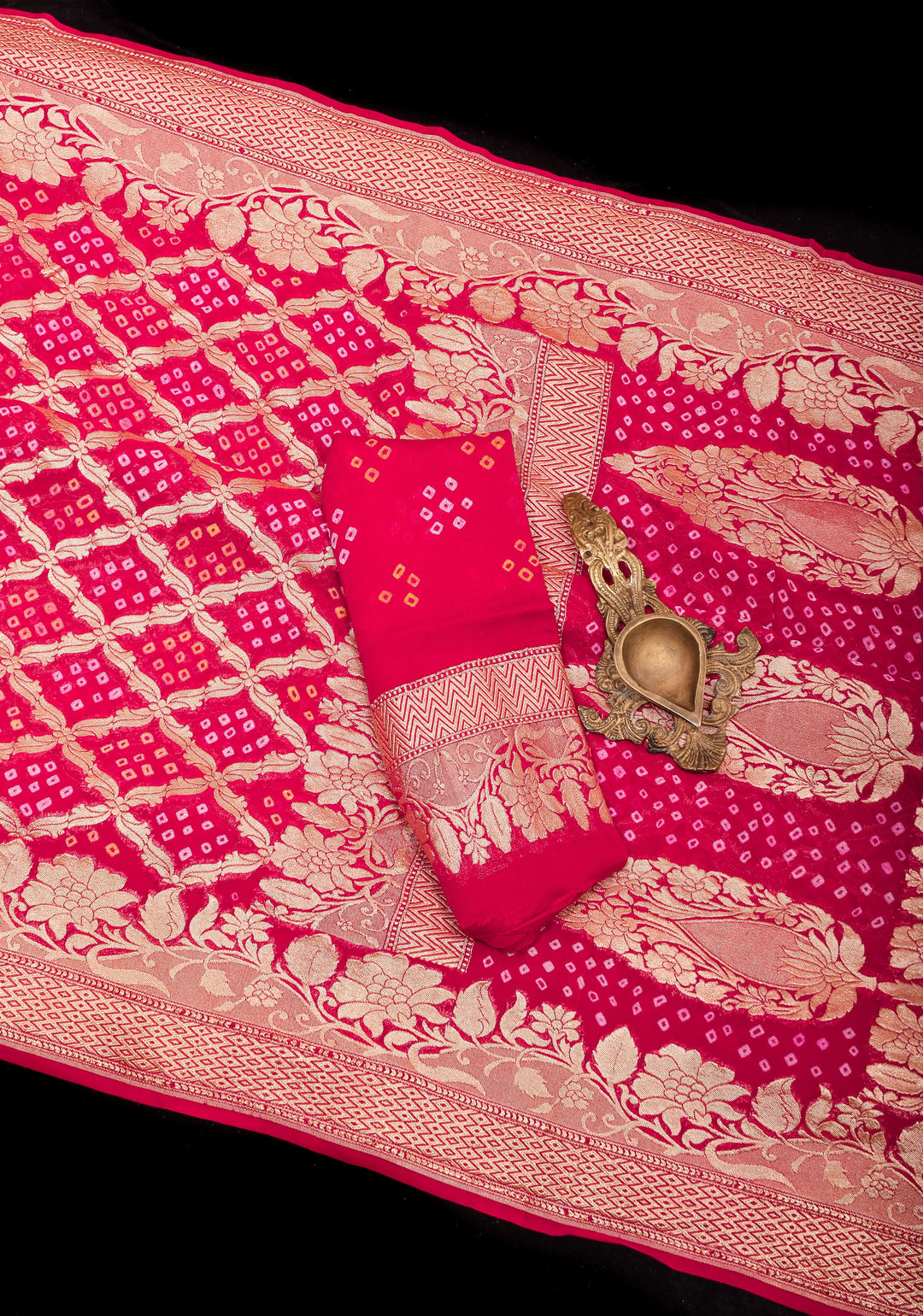 Authentic Hand Bandhej Banarasi Silk Georgette Saree in Red | SILK MARK CERTIFIED