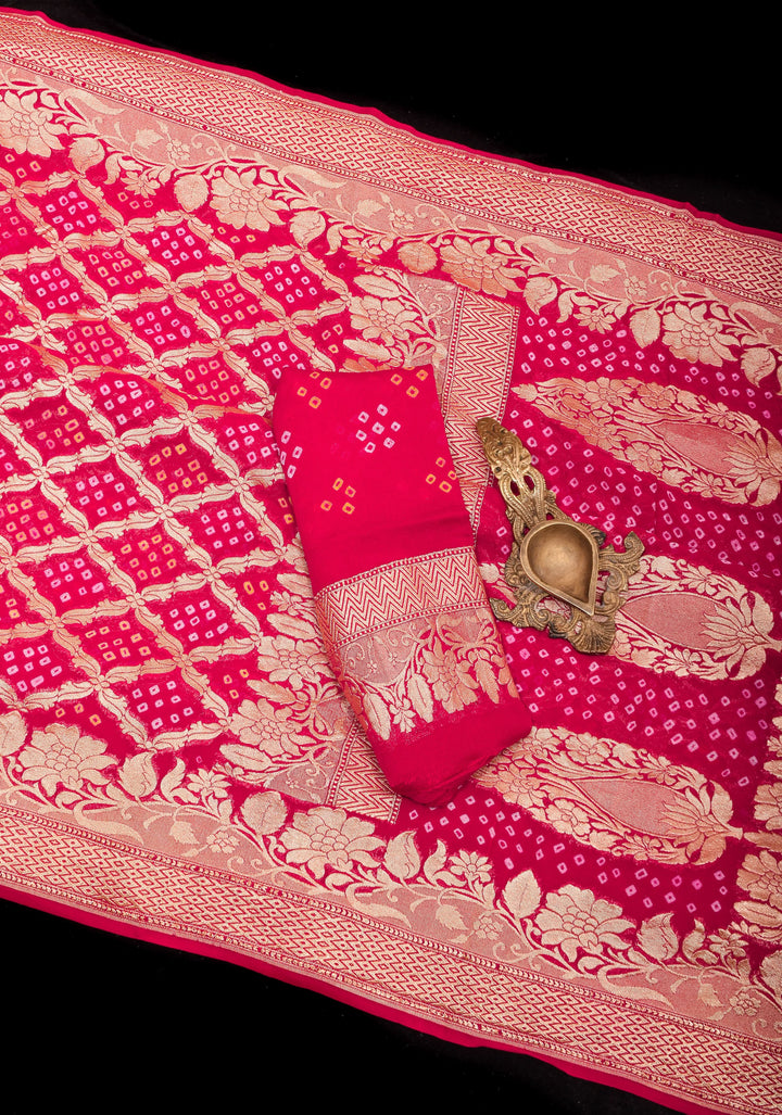 Authentic Hand Bandhej Banarasi Silk Georgette Saree in Red | SILK MARK CERTIFIED