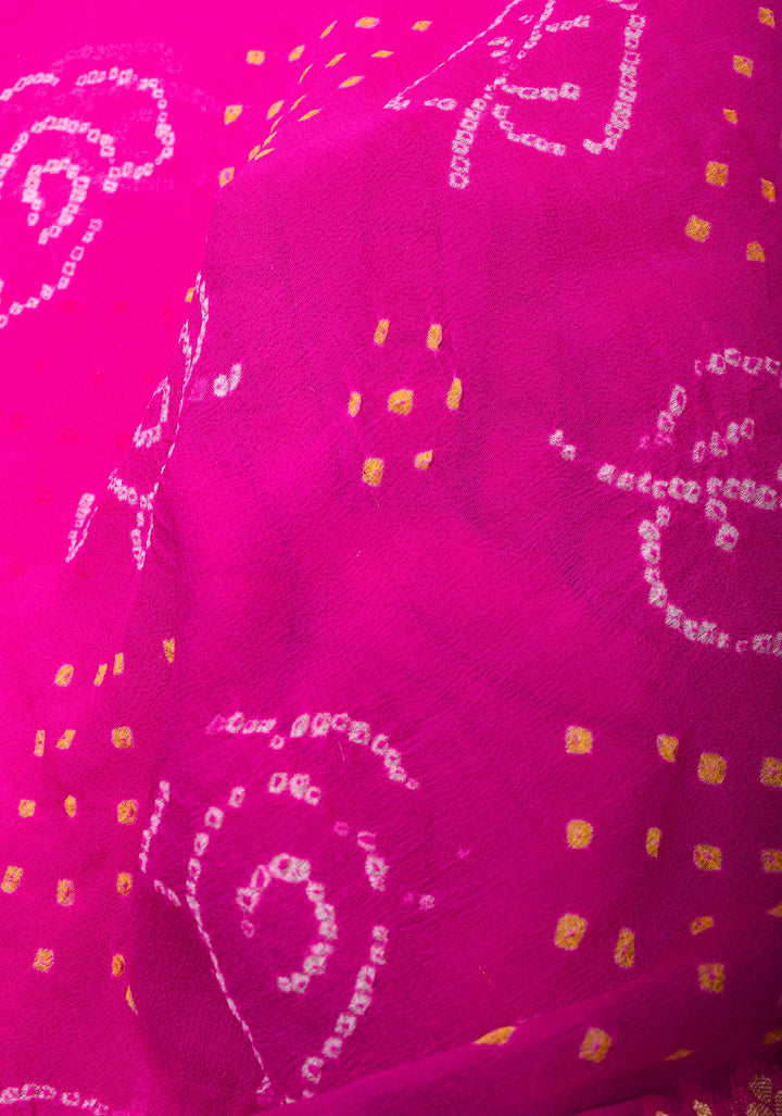 Sarkam Bandhej Design on Banarasi Pure Silk Georgette in Pink | SILK MARK CERTIFIED