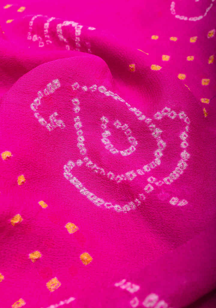 Sarkam Bandhej Design on Banarasi Pure Silk Georgette in Pink | SILK MARK CERTIFIED