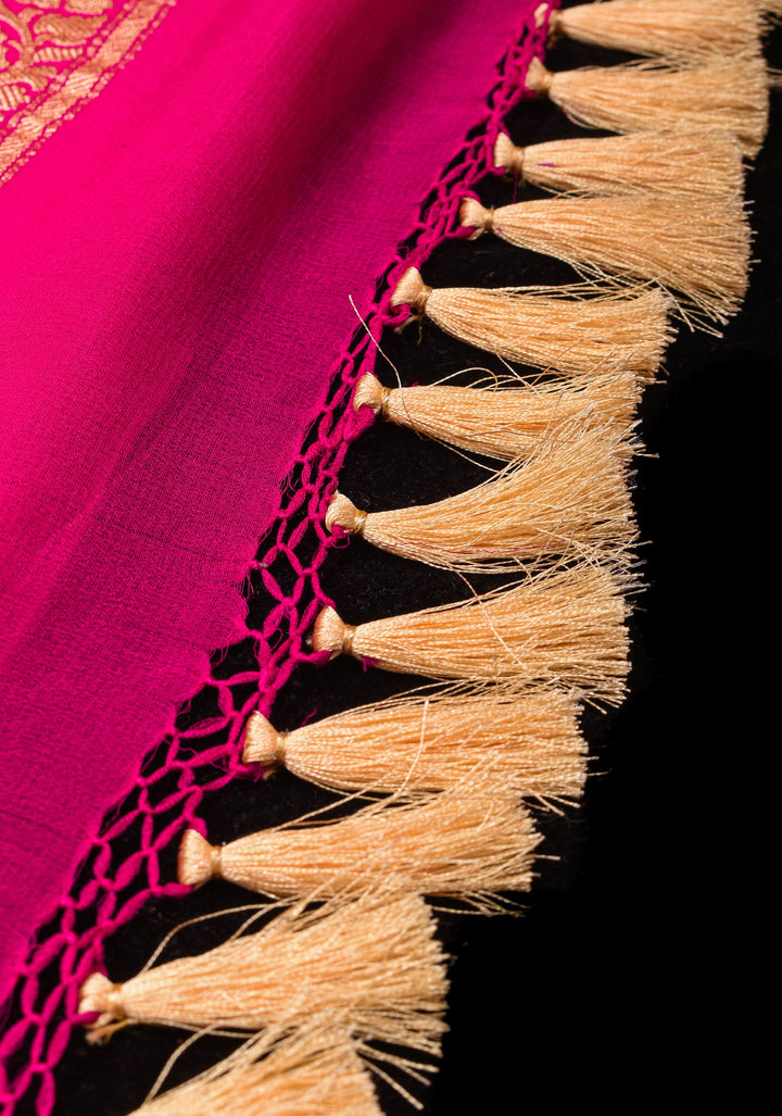 Authentic Sarkam Bandhej Silk Georgette Saree in Pink with Zari Border | SILK MARK CERTIFIED