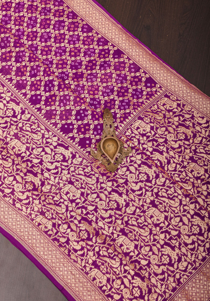 Shikaargah Skirt Border Pure Banarasi Georgette Saree in Plum | SILK MARK CERTIFIED