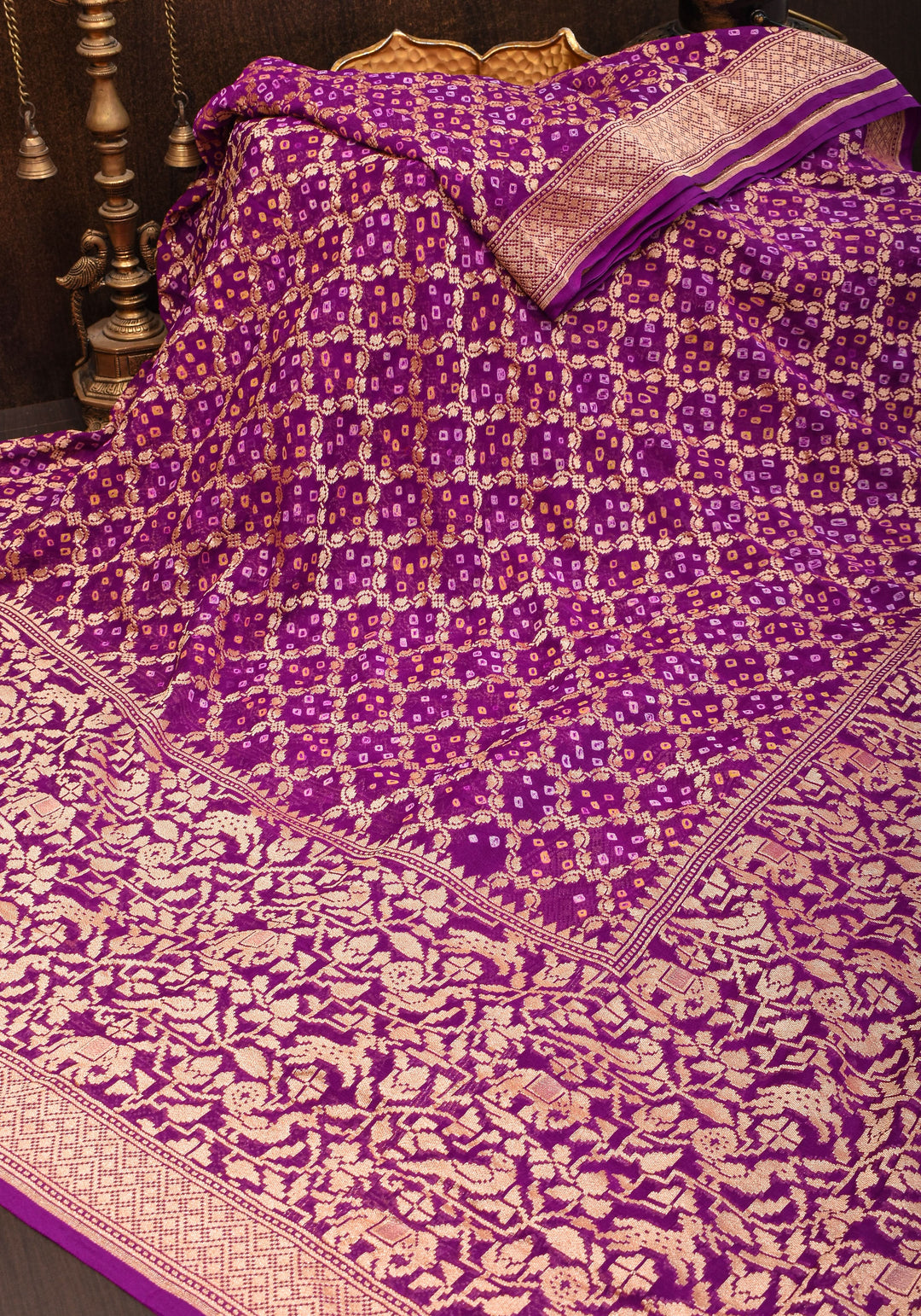 Shikaargah Skirt Border Pure Banarasi Georgette Saree in Plum | SILK MARK CERTIFIED
