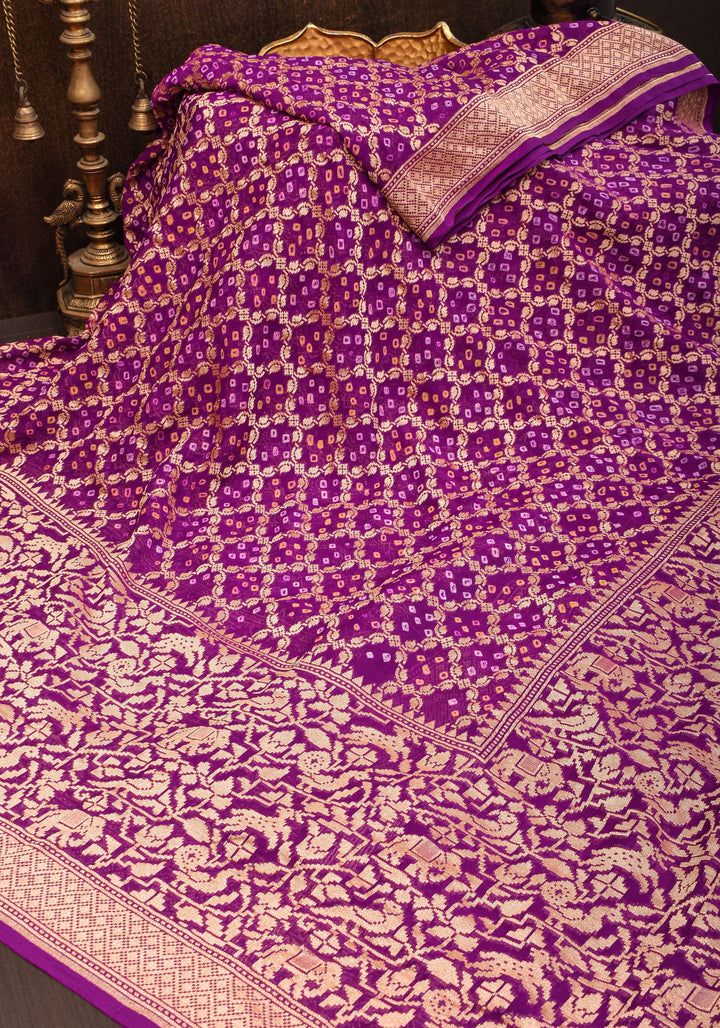 Shikaargah Skirt Border Pure Banarasi Georgette Saree in Plum | SILK MARK CERTIFIED