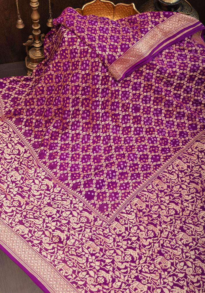 Shikaargah Skirt Border Pure Banarasi Georgette Saree in Plum | SILK MARK CERTIFIED