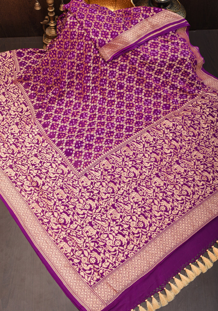 Shikaargah Skirt Border Pure Banarasi Georgette Saree in Plum | SILK MARK CERTIFIED