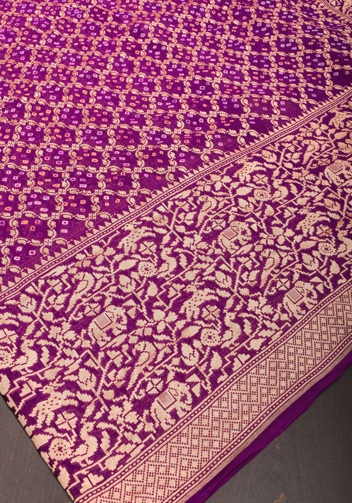 Shikaargah Skirt Border Pure Banarasi Georgette Saree in Plum | SILK MARK CERTIFIED