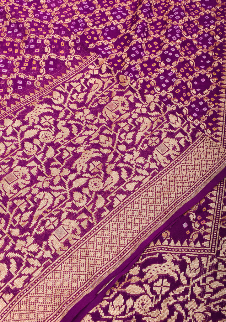 Shikaargah Skirt Border Pure Banarasi Georgette Saree in Plum | SILK MARK CERTIFIED