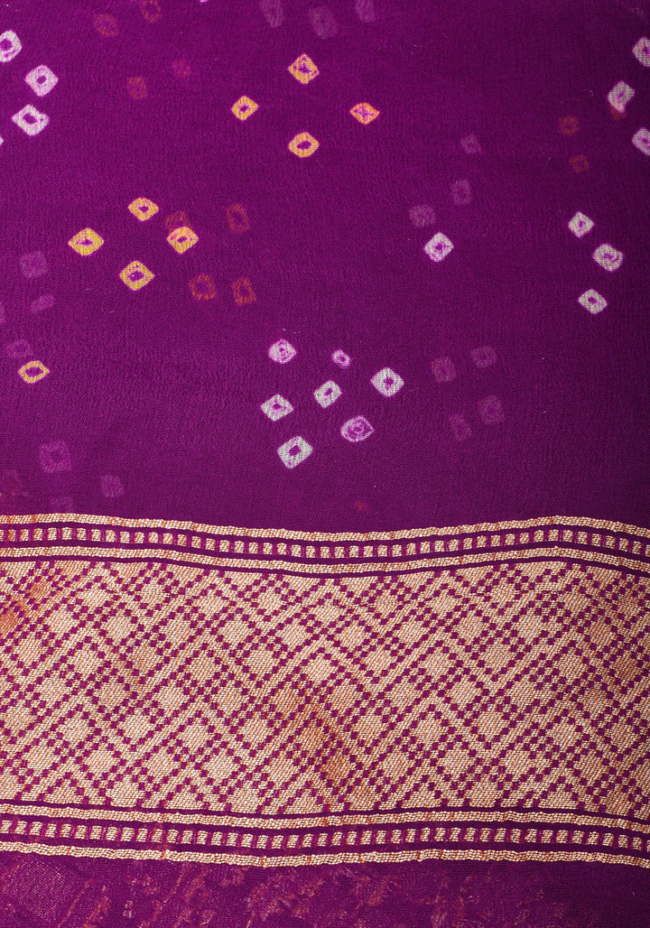 Shikaargah Skirt Border Pure Banarasi Georgette Saree in Plum | SILK MARK CERTIFIED