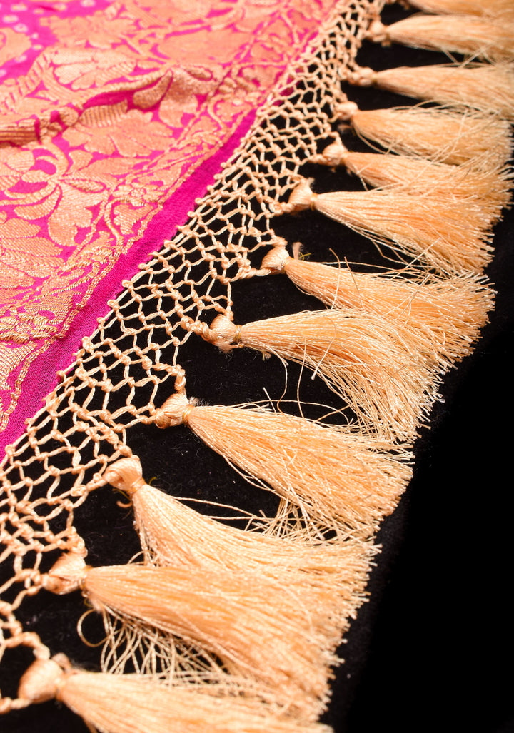 Lotus Pink Authentic Sarkam Bandhej Silk Georgette Saree with Zari Border | SILK MARK CERTIFIED