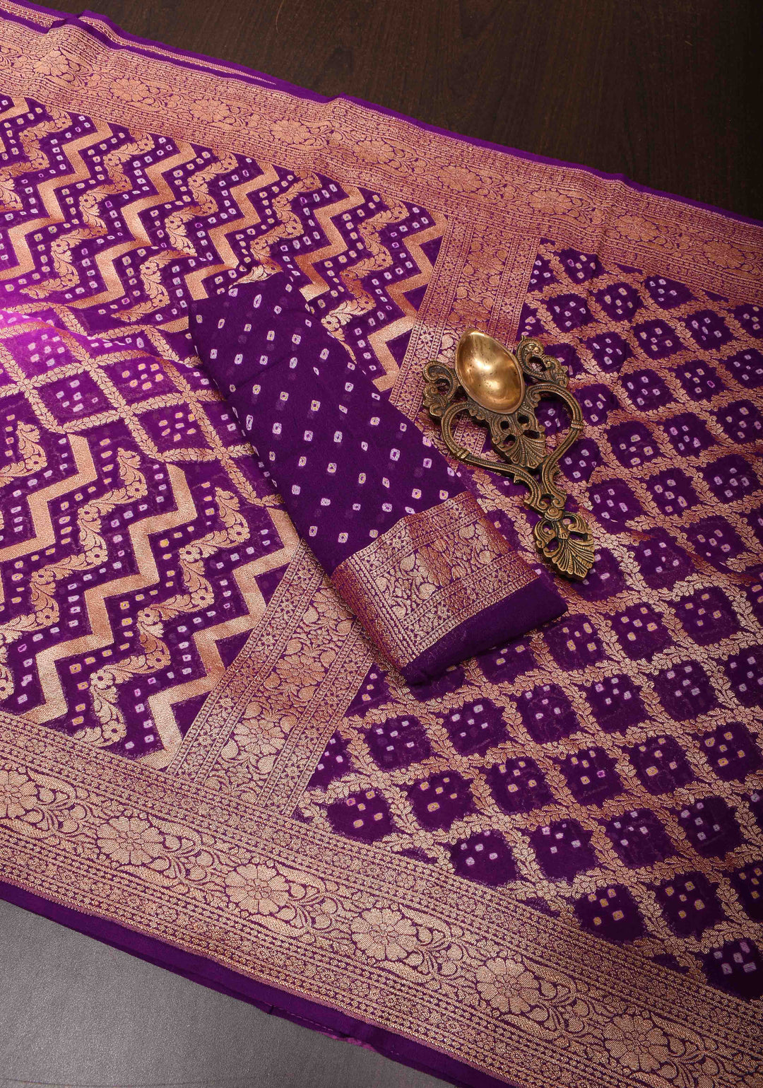 Purple Gelato Ombre Authentic Hand Bandhej Banarasi Silk Georgette Saree in zari jaal pattern| SILK MARKED CERTIFIED