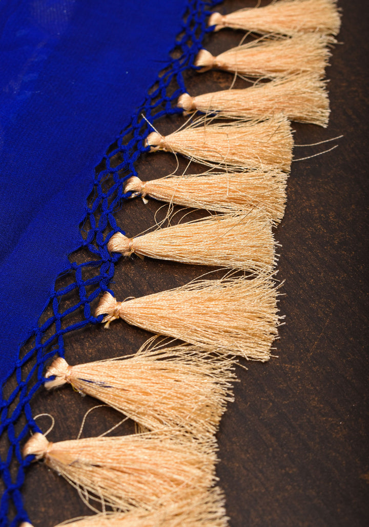 Trendy Abstract Jaal and  Hand bandhej on Pure Banarasi Silk Georgette Saree in Royal Blue | SILK MARK CERTIFIED